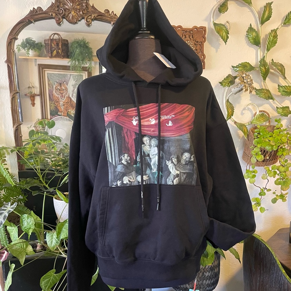 Authentic NWT “Off White” Main Label Black hoodie Mens size Large